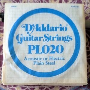 D'Addario PL020 Acoustic Or Electric Plain Steel Single String 0.51mm